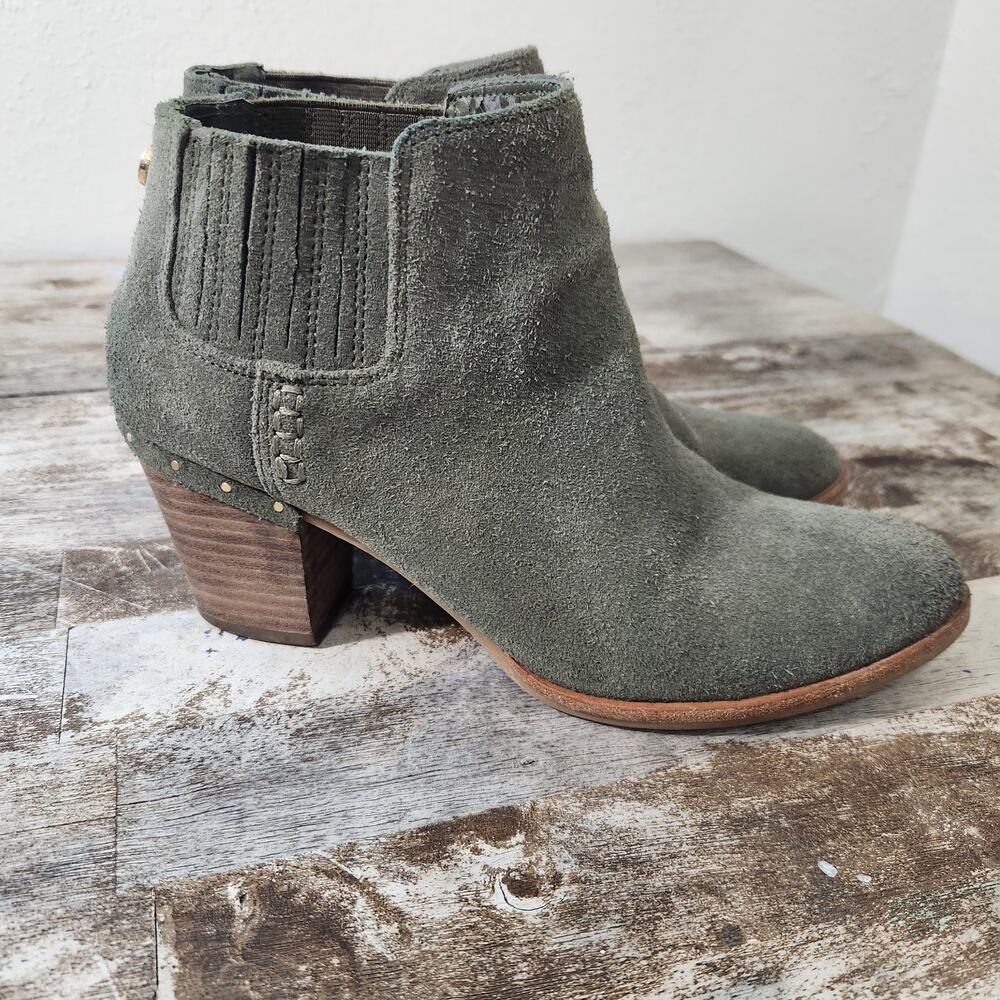 Steve Madden Womens 8.5 Leather Suede Ankle Boots Green Western Block Heel